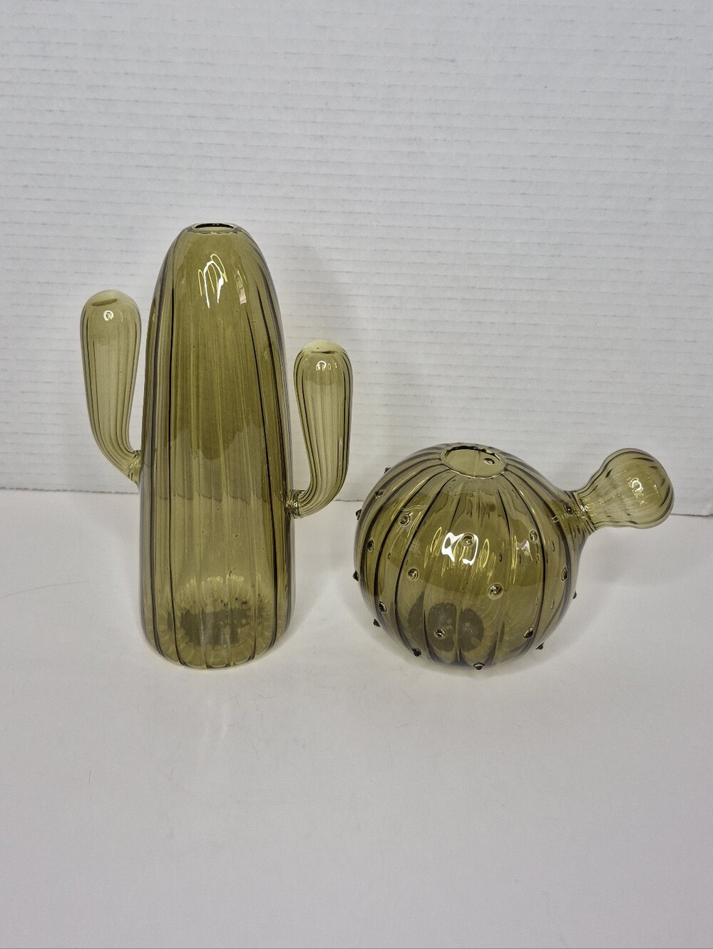 Two Cactus Green Glass Vases NWT